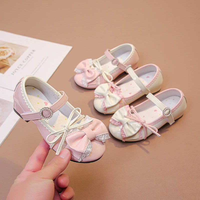 Обувь для девочек Детская принцесса маленькая кожаная обувь весна и осень 2025 новый милый бант лолита на высоких каблуках
