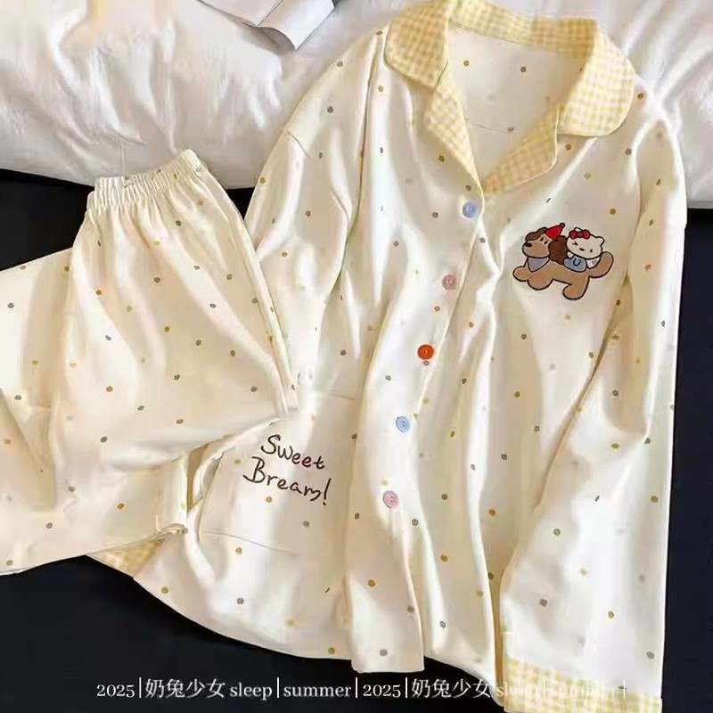 可爱小狗睡衣女春秋季长袖长裤套装ins风甜美少女可外穿家居服|undefined