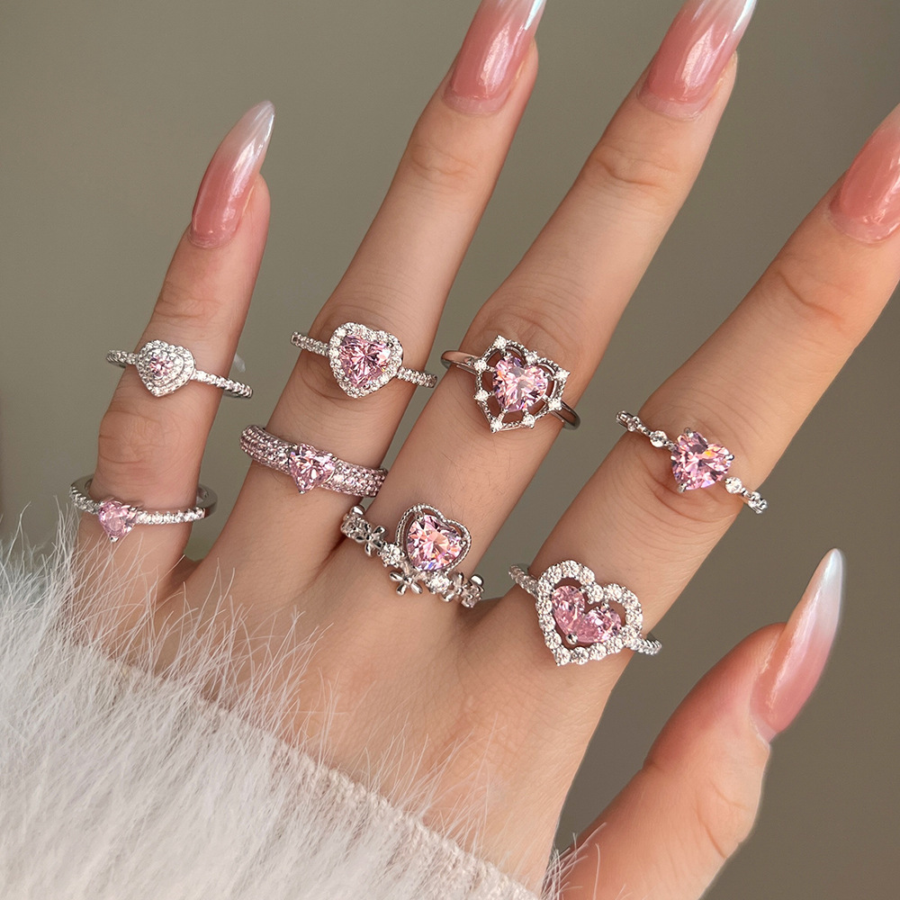 3g Weight Zircon Inlay Material Rings Classification 5, 9 Ring Size 1 Piece Quantity Daily Occasion 925 Sterling Silver Material Heart Shape Pattern 2025 Spring and Summer Season Women's Gender Plating Design Sweet Style 925 Sterling Silver Zircon Heart Shape Rings 925 Sterling Silver Rings 3