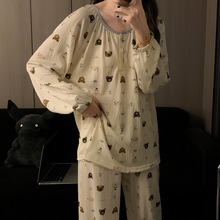奶呼呼小狗大码睡衣女春秋季棉纱卡通圆领套头少女家居服厂家批发