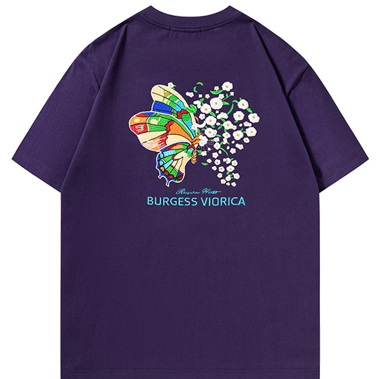 新しい色が変わる蝶夏の新しいTシャツメンズライト高級トレンディブランドヘビーウェイトコットンカップル着用半袖刺繍ショート|undefined