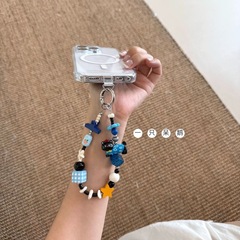 可爱蓝色衣服黑猫黄星星手机壳挂绳ccd相机咕本卡册挂件装饰串珠