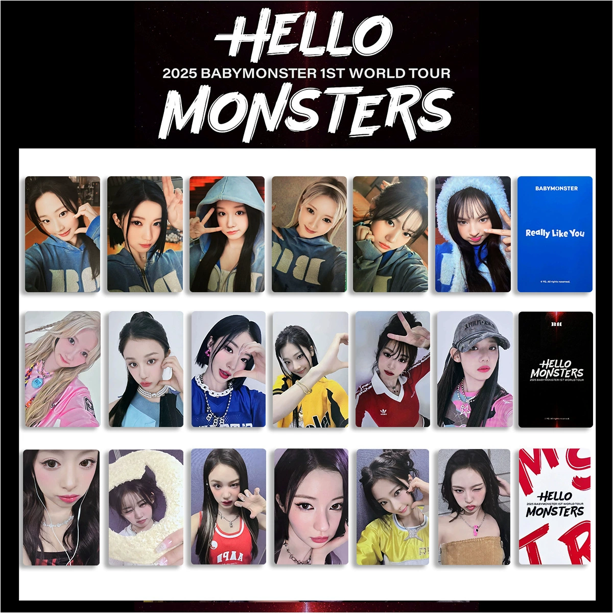Фотокарта (BABYMONSTER) 54×85 мм, двусторонняя глянцевая, набор 7 фото — случайный стиль