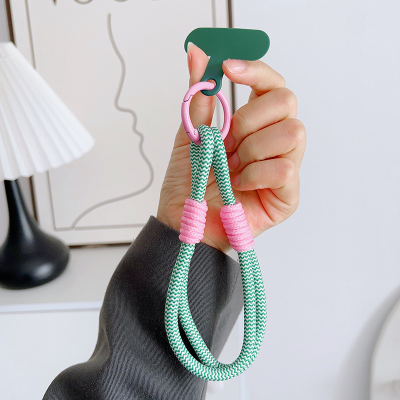 Cordón de teléfono móvil tejido simple de 2 hebras a juego de color de todo fósforo de dopamina, cordón de muñeca corto de nailon, colgante resistente a la pérdida