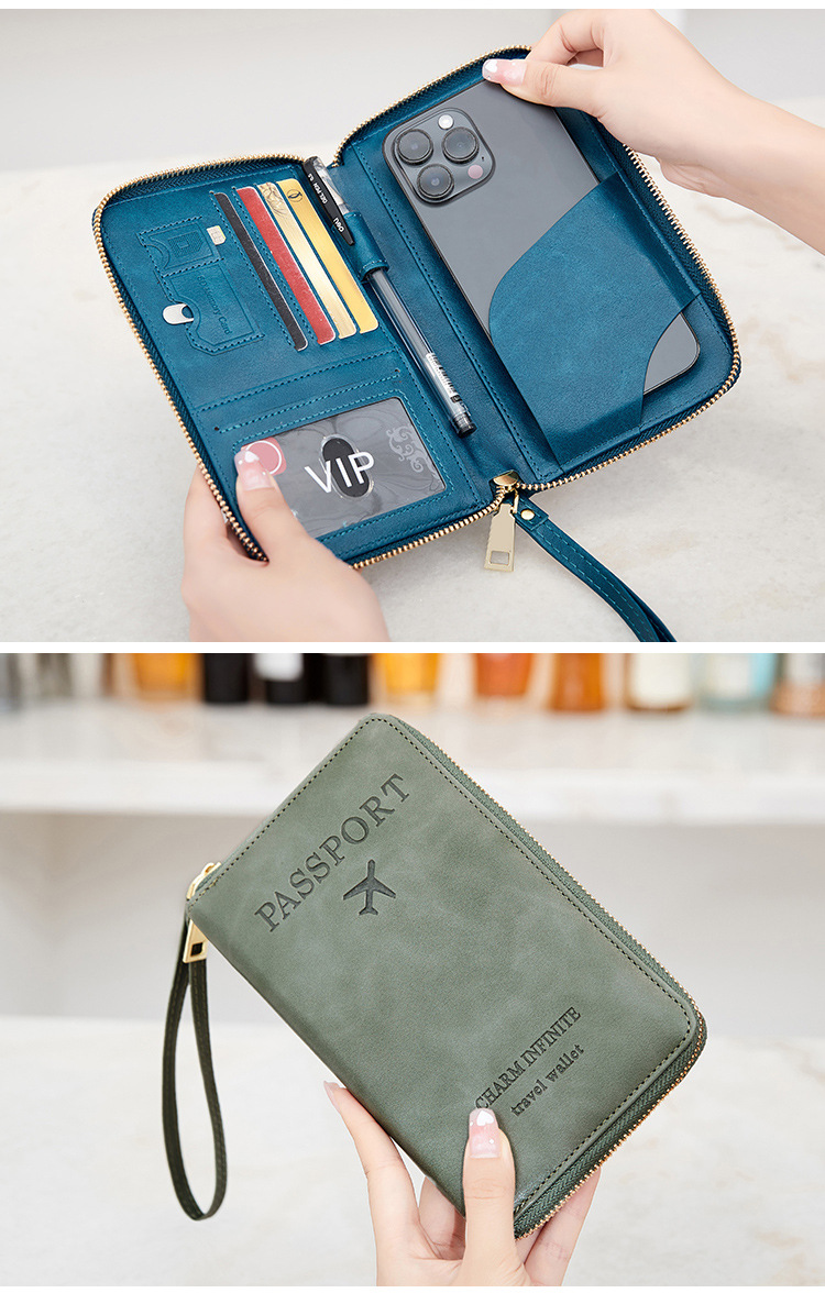 105g Weight Polyester Lining Material Zipper Closure Type / Strap Type Unisex Elegant Solid Color Pu Leather Waterproof Passport Holders