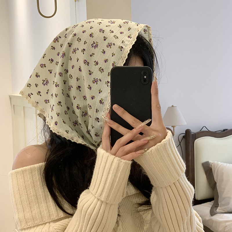 Turbante de verano pastoral coreano turbante de flores cortas francés alto grado toallas de triángulo toallas de seda bufandas de moda bufandas al por mayor