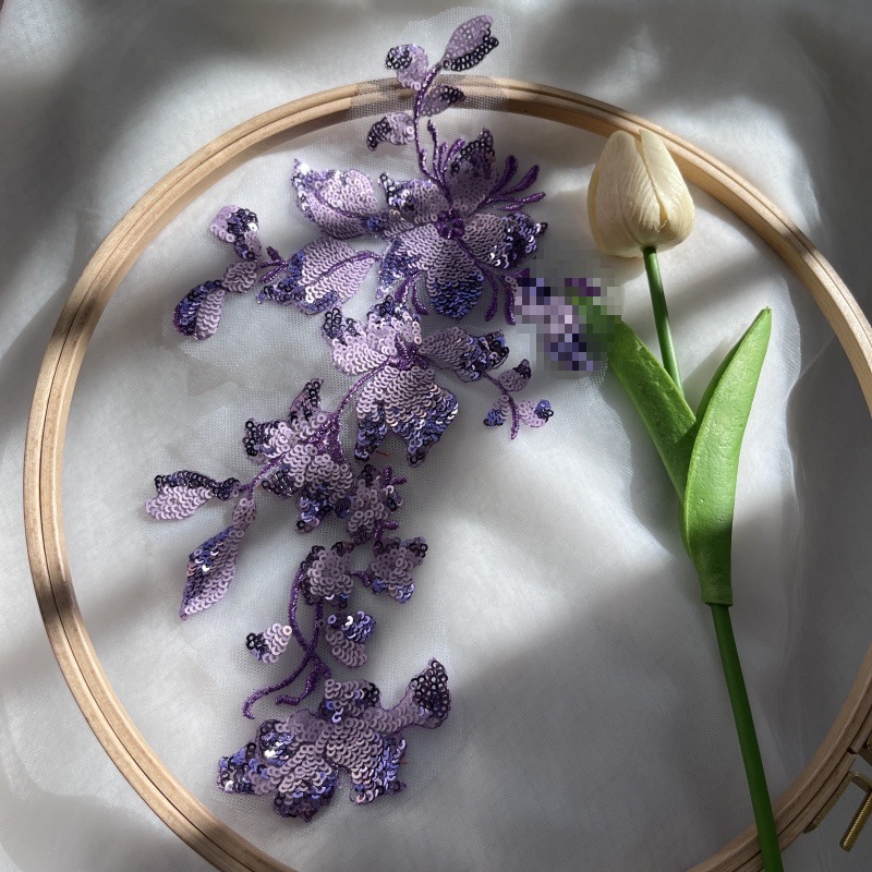 梦幻多色珠片撞色蕾丝花贴礼服婚纱舞蹈服饰DIY刺绣花朵服装辅料