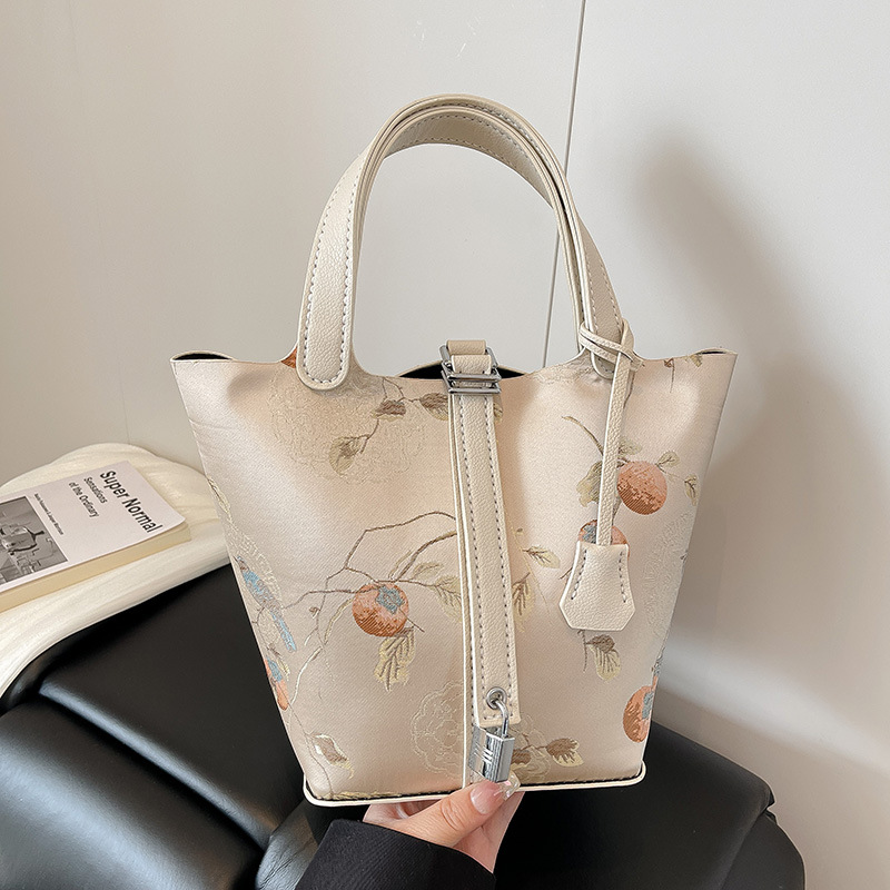 New Chinese Style Song Brocade Embroider Material Bag DIY Handmade Bag Large Vegetable Basket Handbag Bucket Bag