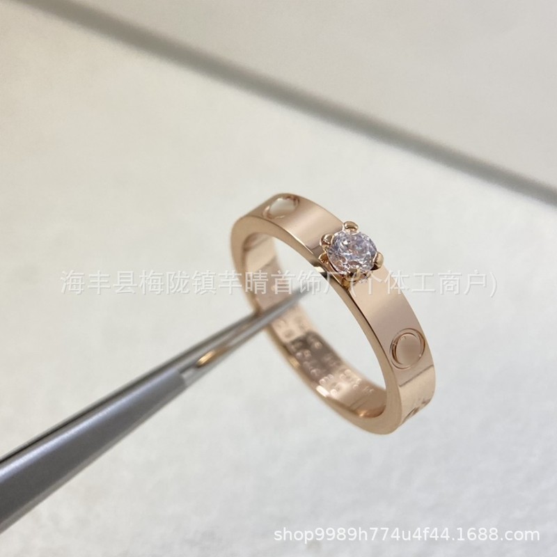 高版V金镀18K金卡家经典LOVE戒指轻奢窄版宽版单钻三钻满天星指环|undefined