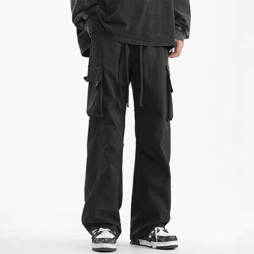 American Street Work Pants for Men - Summer 2025 New Arrival Loose Drawstring Parachute Pants Wide Leg Sports Casual Long Pants