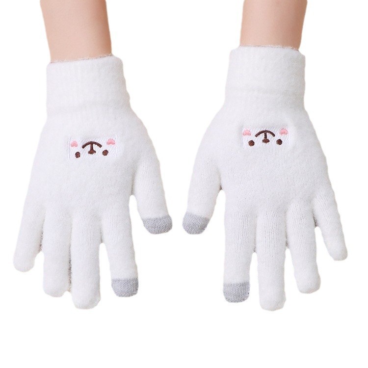 新しい刺繍入り手袋、かわいい漫画の笑顔、秋冬の防寒フルフィンガーサイクリング屋外暖かいタッチスクリーン手袋|undefined