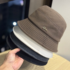 新款日系简约水桶帽女秋冬保暖毛呢渔夫帽后开叉时尚百搭遮阳盆帽