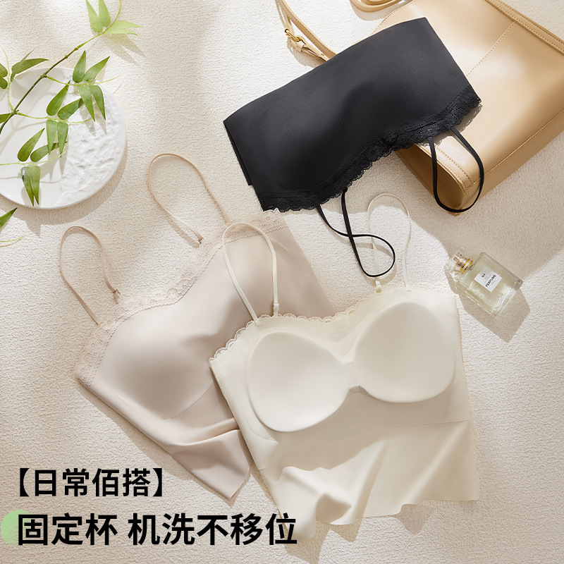 Encaje, hermosa espalda, tirantes, ropa interior, copa fija, sujetador sin usar, chaleco pequeño, sin costuras, desnudo, chaleco de todo fósforo