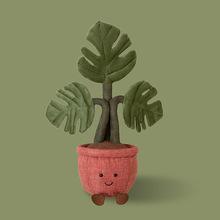 跨境龟背竹盆栽毛绒玩具植物系列玩偶趣味摆件仿真毛绒盆栽批发