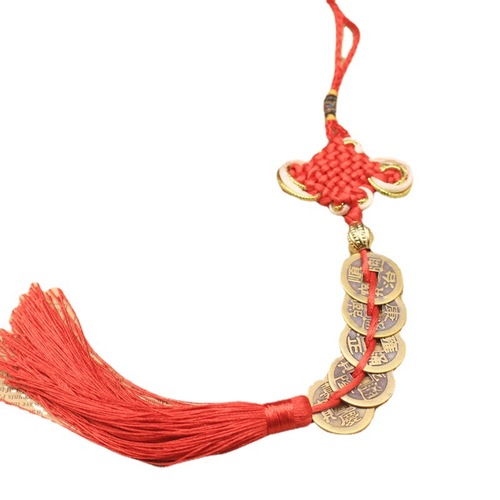 Chinese knot five emperors coin genuine copper wealth knot brass five emperors gold edge plum blossom knot tourist street car hanging ornament decoration