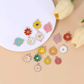 韩版小清新彩色雏菊双孔滴油合金饰品配件diy吊坠手链ins配饰批发