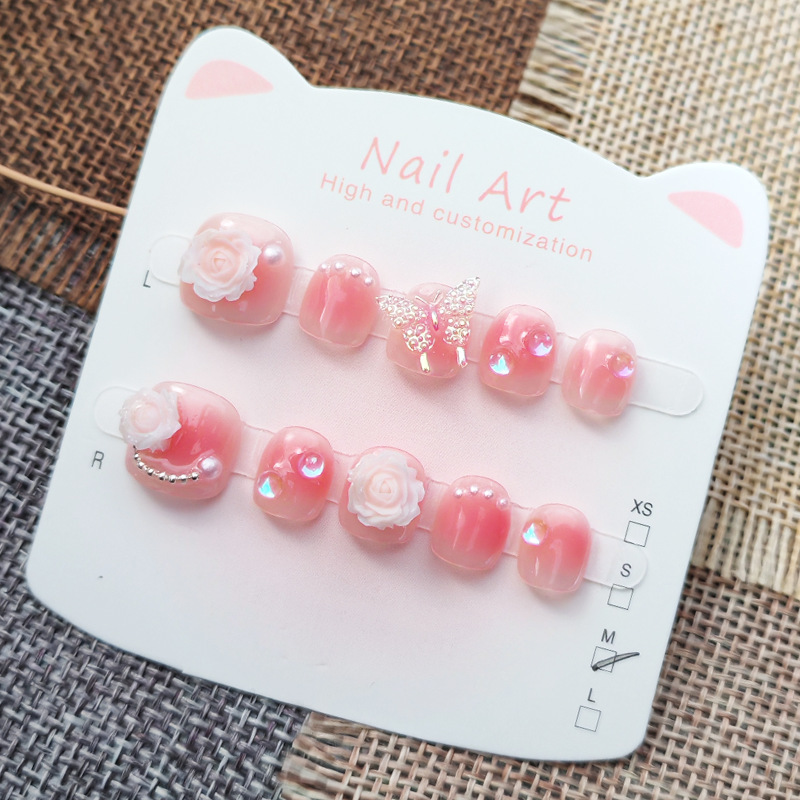 New ice-transparent butterfly children's press-on nails, handmade manicure for girls aged 3-6-12, brightening nail tips wholesale New ice-transparent butterfly children's press-on nails, handmade manicure for girls aged 3-6-12, brightening nail tips wholesale