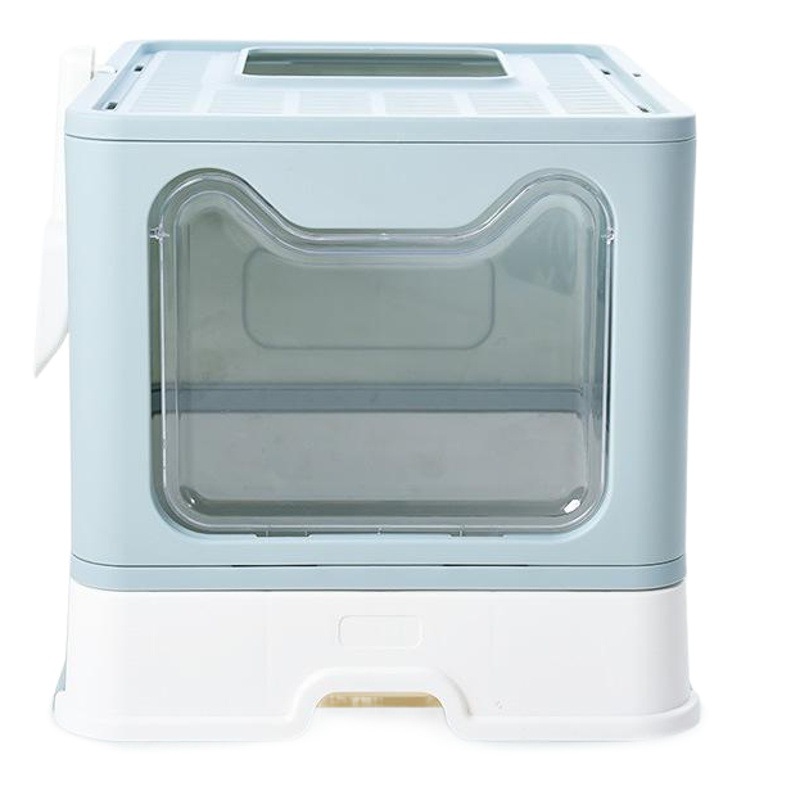 Tienda de mascotas al por mayor completamente cerrado plegable gato caja de arena cajón superior-en gato inodoro grande a prueba de salpicaduras gato suministros