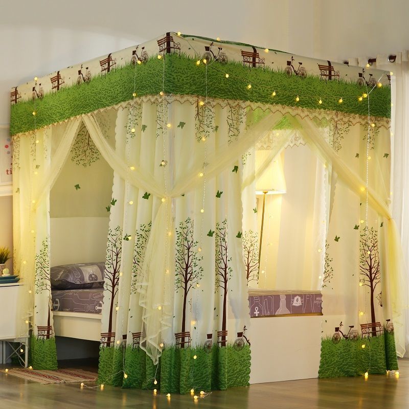 Home Bedroom Dustproof Thickened Bed Curtain Blackout Integrated Mosquito Net Single/Double 1.8m Bed Surround Curtain 1.5 Bed Canopy