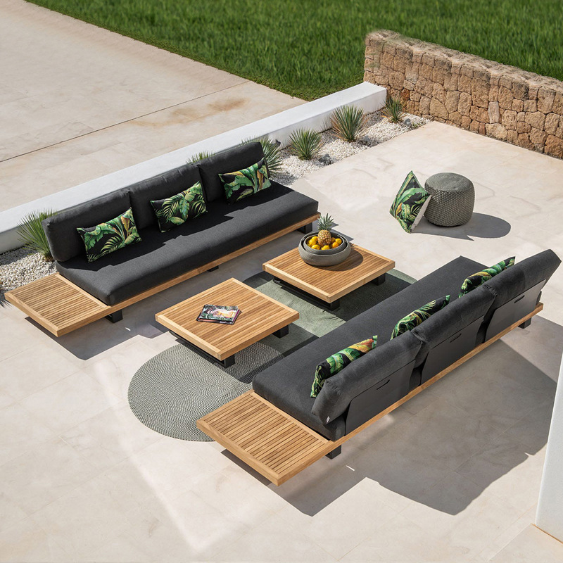 Sofá al aire libre patio jardín de madera maciza combinación de ocio al aire libre balcón impermeable muebles de teca caña