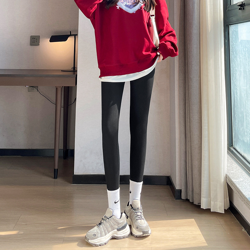 竖条纹打底裤女秋冬内外穿2025新款显瘦紧身高弹无痕薄款九分秋裤|undefined