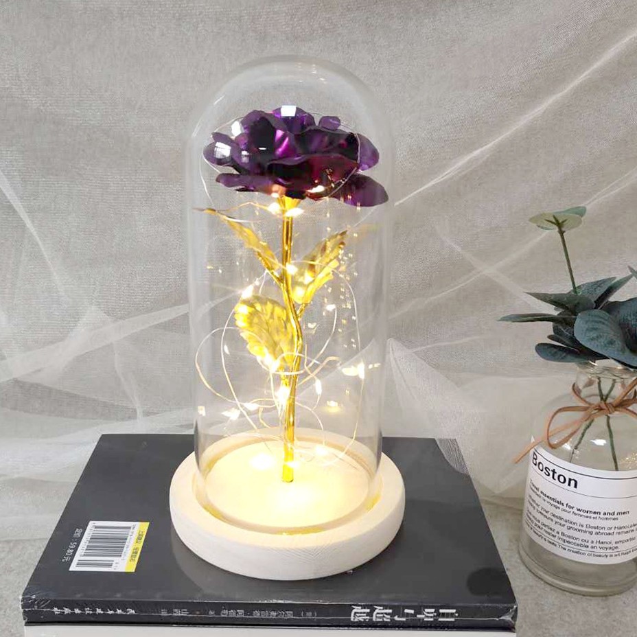 Lámpara de oro, flor de rosa, pantalla de vidrio, día de la madre, Navidad, día de San Valentín, regalo de cumpleaños, decoración de novia, simulación transfronteriza