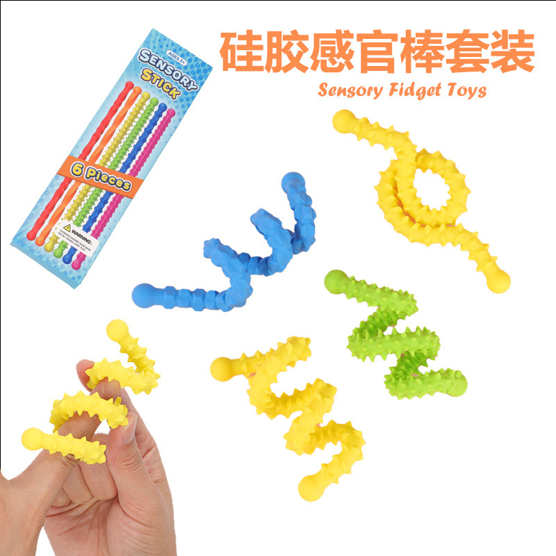 亚马逊 Kids toys硅胶纹理减压棒感官儿童弹性玩具硅胶感官扭扭棒|undefined