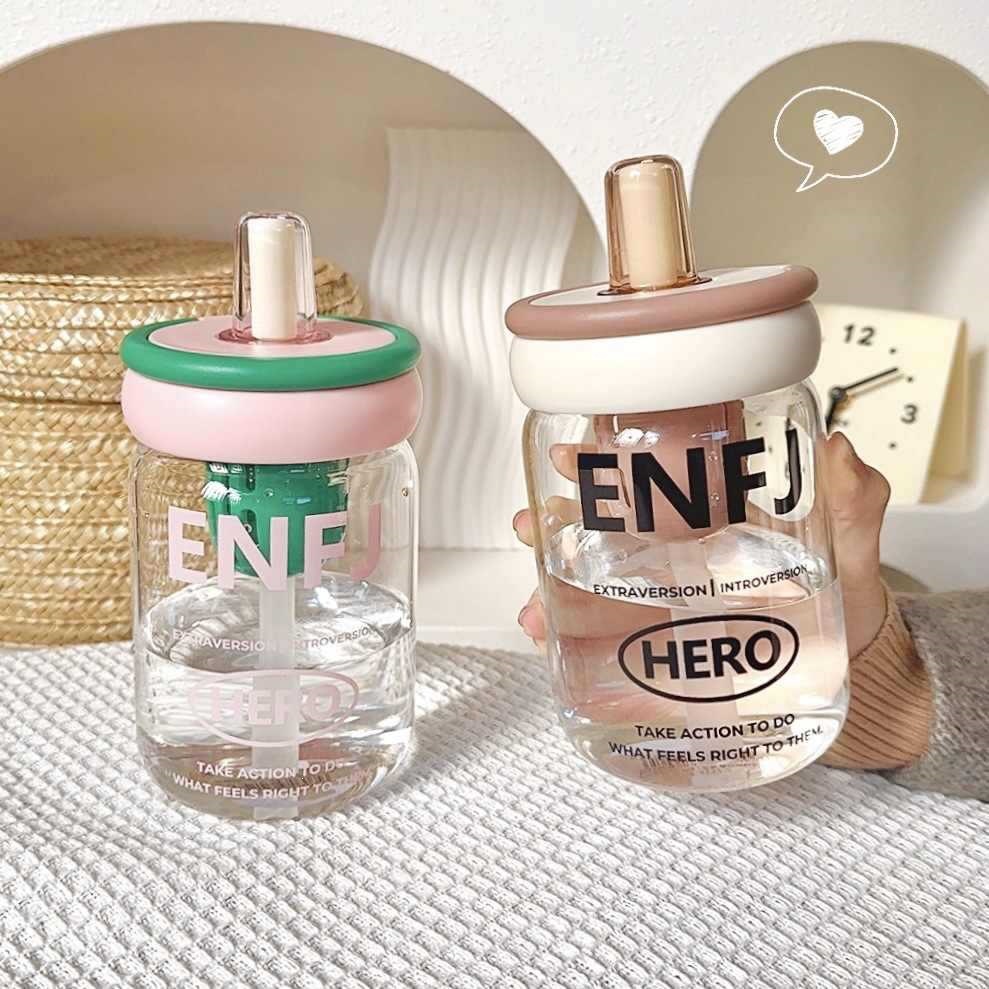 Niñas lindas tazas de agua de alto valor facial tazas de vidrio de oficina tazas de té tazas de frutas tazas de paja tazas de café transparentes
