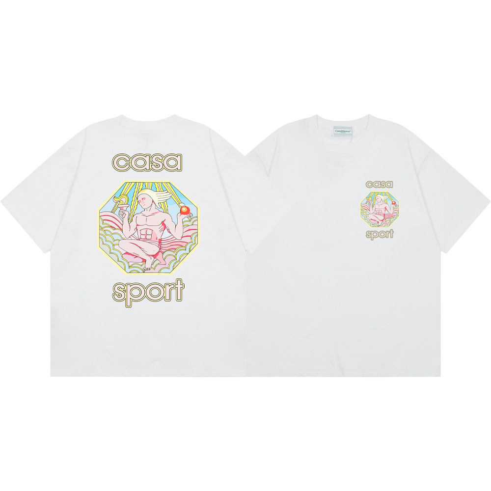 Transfronterizo 2024 primavera y verano nuevo estilo Casablanca Casablanca LOGO estampado hombres y mujeres camiseta suelta de manga corta