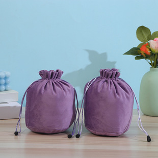 Velvet Round Bottom Drawstring Pocket Earphone Storage Bag Velvet Purple Drawstring Pocket