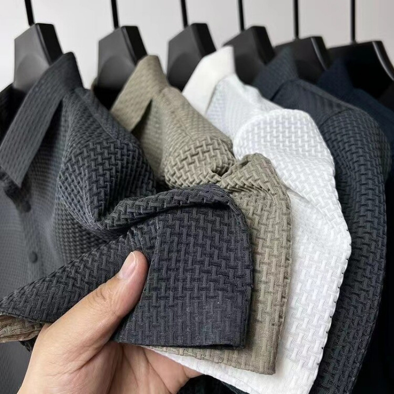 Summer Short-Sleeve T-Shirt for Men, Polyester and Spandex, Turn-Down Collar, Youth Style, Bone Jacquard, Slim Fit, Half-Sleeve Polo Shirt for Men, Cross-Border Summer Short-Sleeve T-Shirt for Men, Polyester and Spandex, Turn-Down Collar, Youth Style, Bone Jacquard, Slim Fit, Half-Sleeve Polo Shirt for Men, Cross-Border