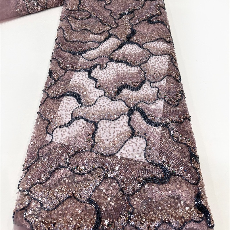 Textura ondulada multicolor industria pesada diamante de alta densidad lenteja tela de tubo de perlas vestido de boda moda tela de vestido