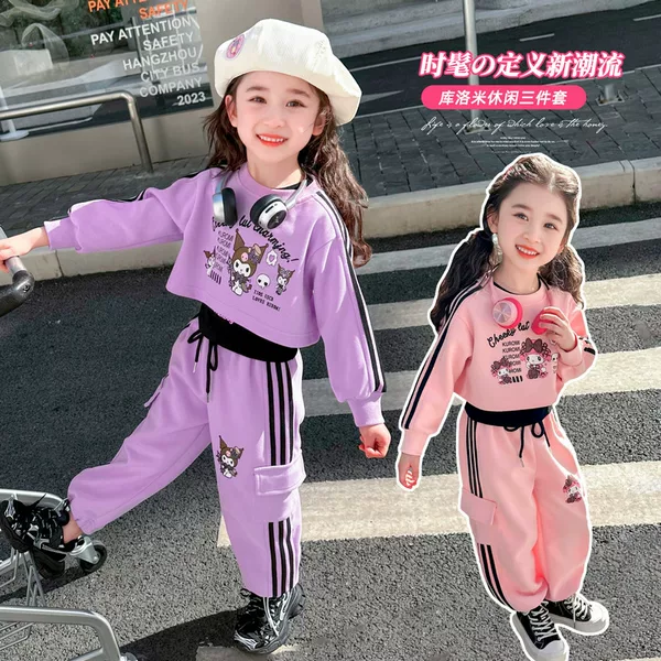 Girls' Three-Piece Set Spring and Autumn 2026 New Stylish Children's Sweatshirt Autumn Casual Fashion Trendy Outfit for Young Children