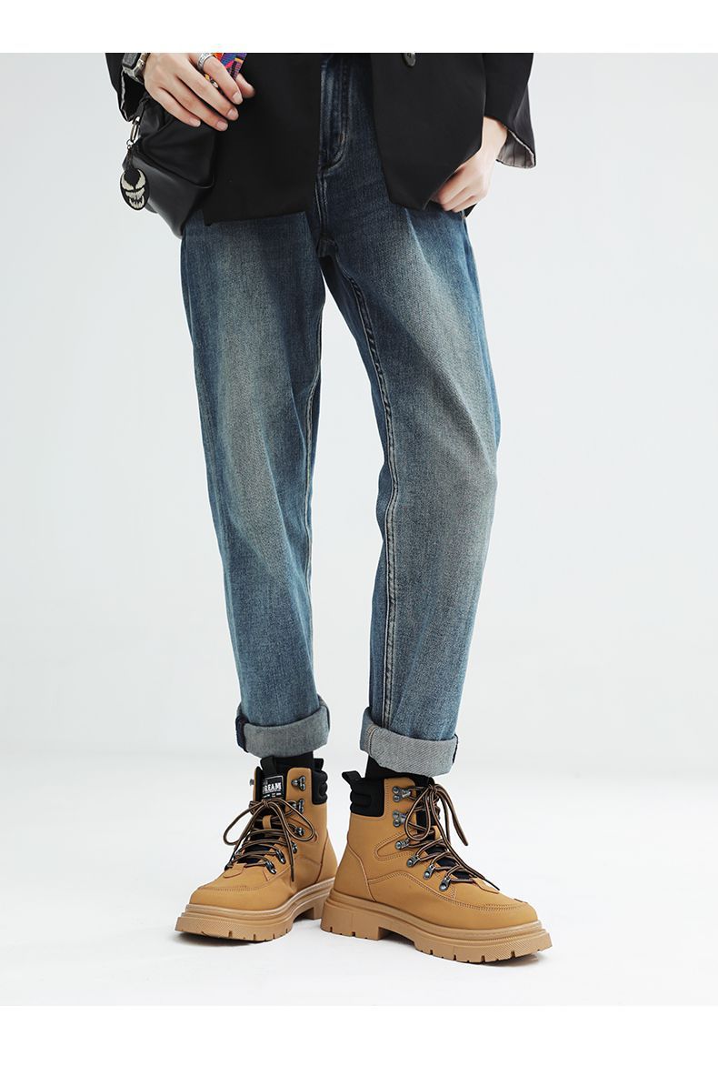 ShoeGlobe Men's Martin 2025 Autumn Winter New High-top American Retro Work Outdoor Waterproof Wear-resistant Hiking Boots Cotton_voghion.com