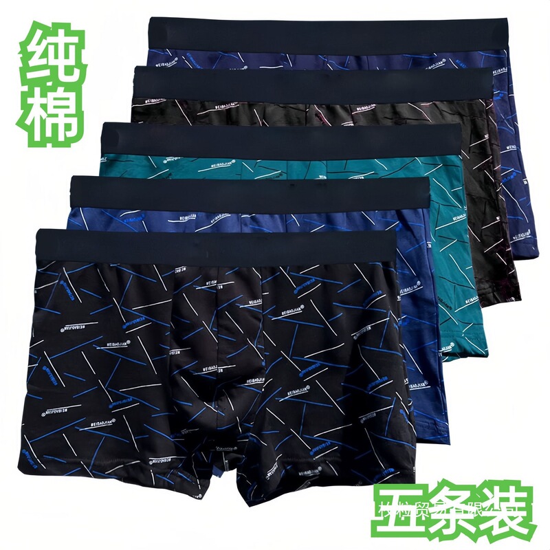 5 Pairs of Plus Size Loose Men's New Boxer Mid-Waist Boxer Briefs Breathable Fat Boy Shorts Youth Print