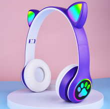 跨境新款VZV-23M猫耳朵蓝牙耳机发光猫爪插卡无线音乐头戴式耳机