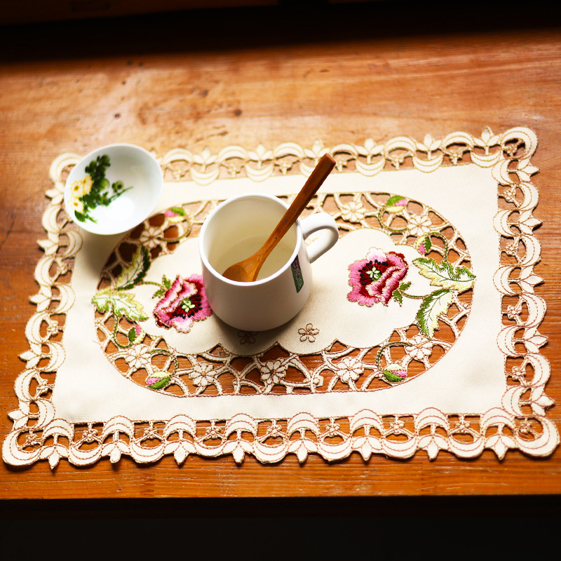 Foreign Trade Export Embroidered Tablecloth Embroidered Dining Table Fabric European Modern American Pastoral Tea Table Towel Cover Towel Hollow Dinner