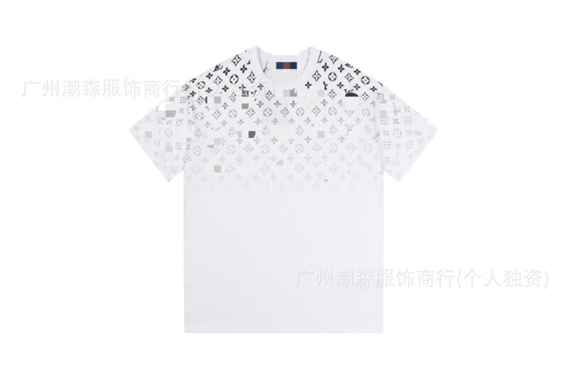 跨境奢潮高品质满印花L字母短袖潮牌外贸欧货驴家圆领男女宽松T恤|undefined