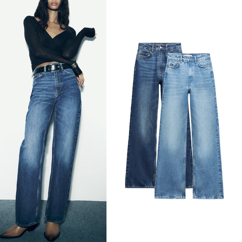 ZA Autumn New Women's All-match Slim-fit Loose Wide-leg Trousers High Waist Straight Jeans 6147177