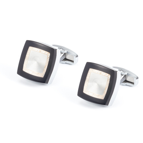 New square silver CD enamel metal cufflinks for export French-style shirts, wholesale men's cufflinks
