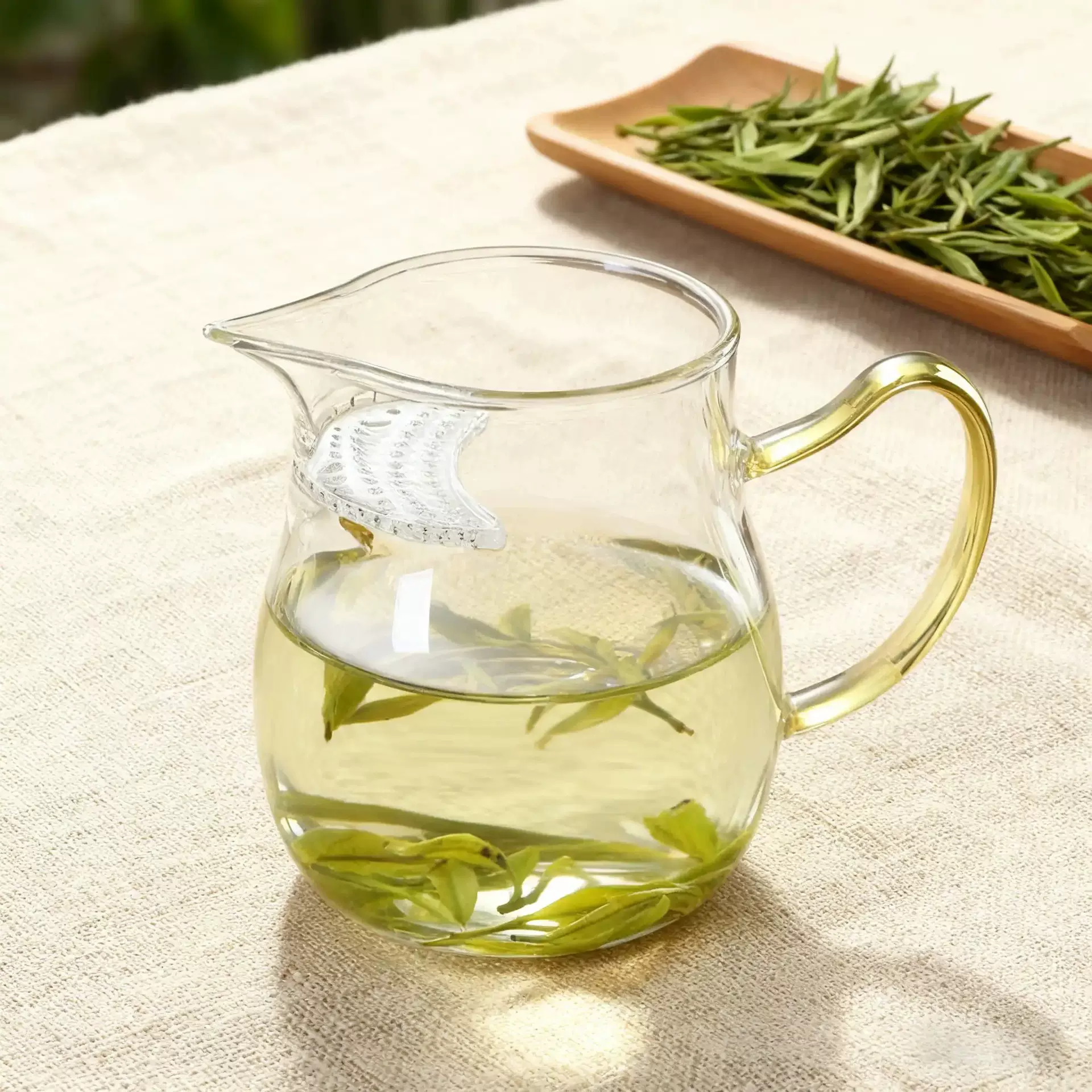 批发公道杯带茶漏一体玻璃耐热玻璃彩把大肚透明玻璃月牙公道杯茶