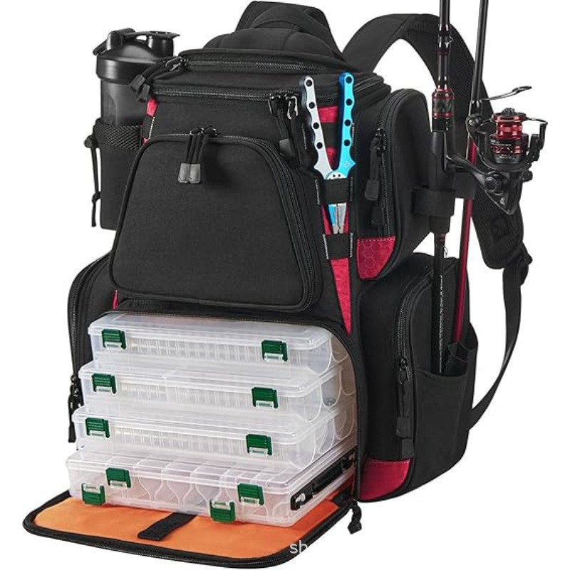 Mochila para equipos de pesca, bolsa de almacenamiento al aire libre grande con cubierta protectora a prueba de lluvia para equipos de pesca image 1
