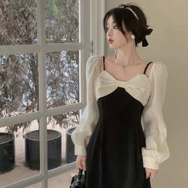 大码2023秋季新款赫本风显瘦法式气质连衣裙胖妹妹高级感吊带裙女