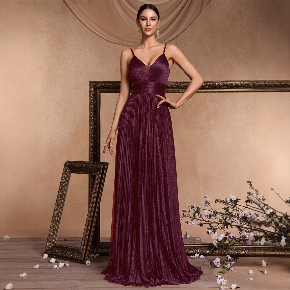 European and American New Sling Evening Dress Women's Banquet Sexy Backless Elegant Slim-Fit Dress Blue dress Women