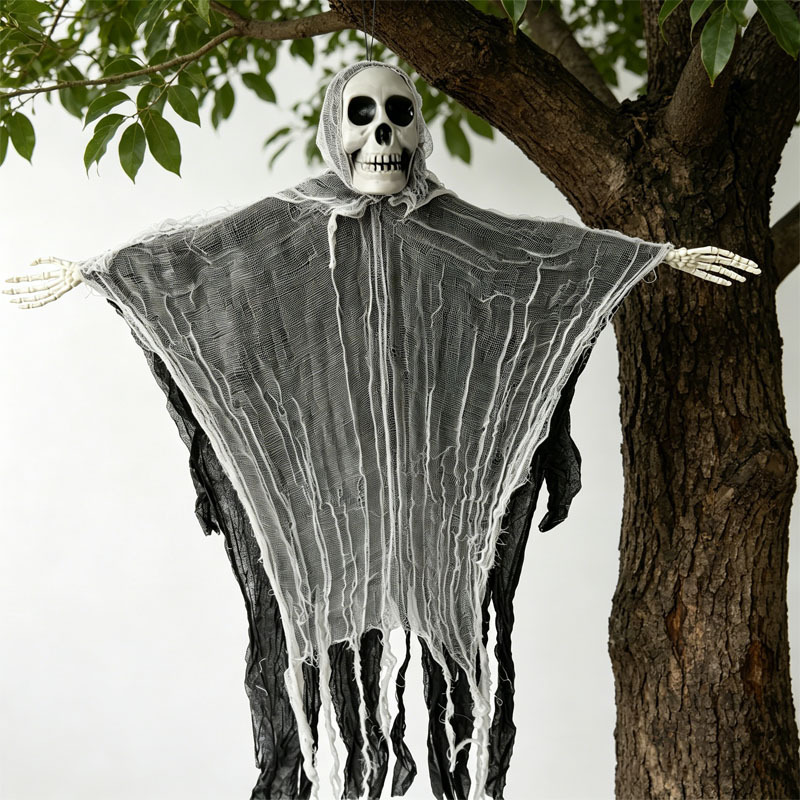 Fantasma colgado a mano en blanco y negro