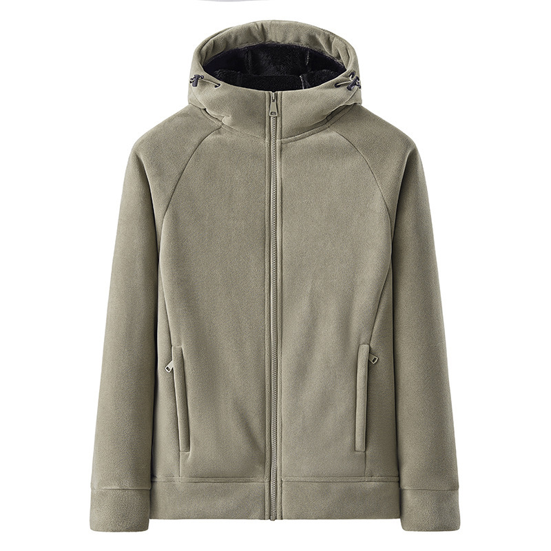 【Weight 500】Men's Autumn/Winter Hooded Thickened Cardigan Outdoor Polar Fleece Jacket Black