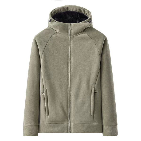 【Weight 500】Men's Autumn/Winter Hooded Thickened Cardigan Outdoor Polar Fleece Jacket Black