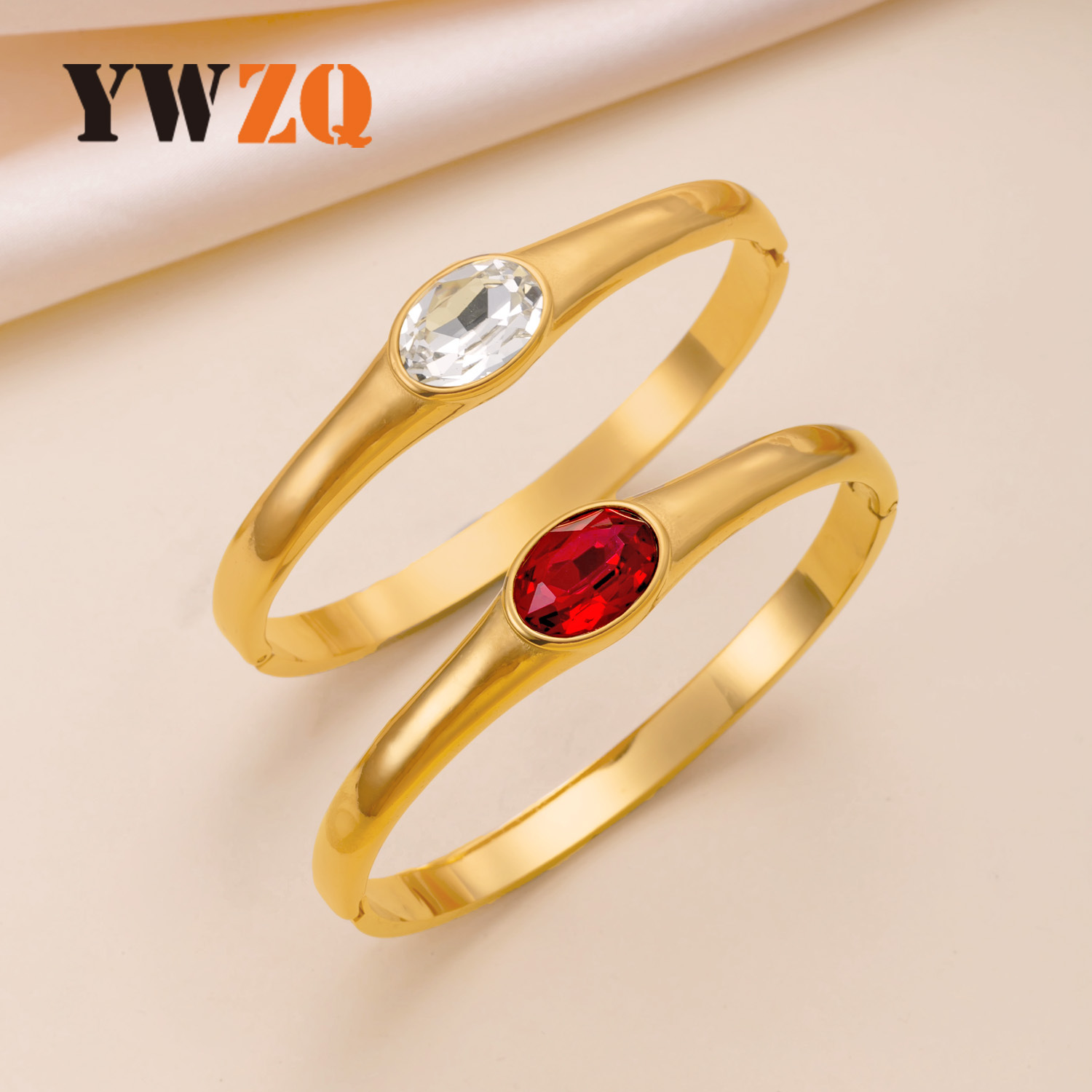 Nuevo producto transfronterizo pulsera de acero inoxidable con hebilla de circón ovalado pulsera moda chapada en oro y titanio 18k fabricante de joyas de acero image 1