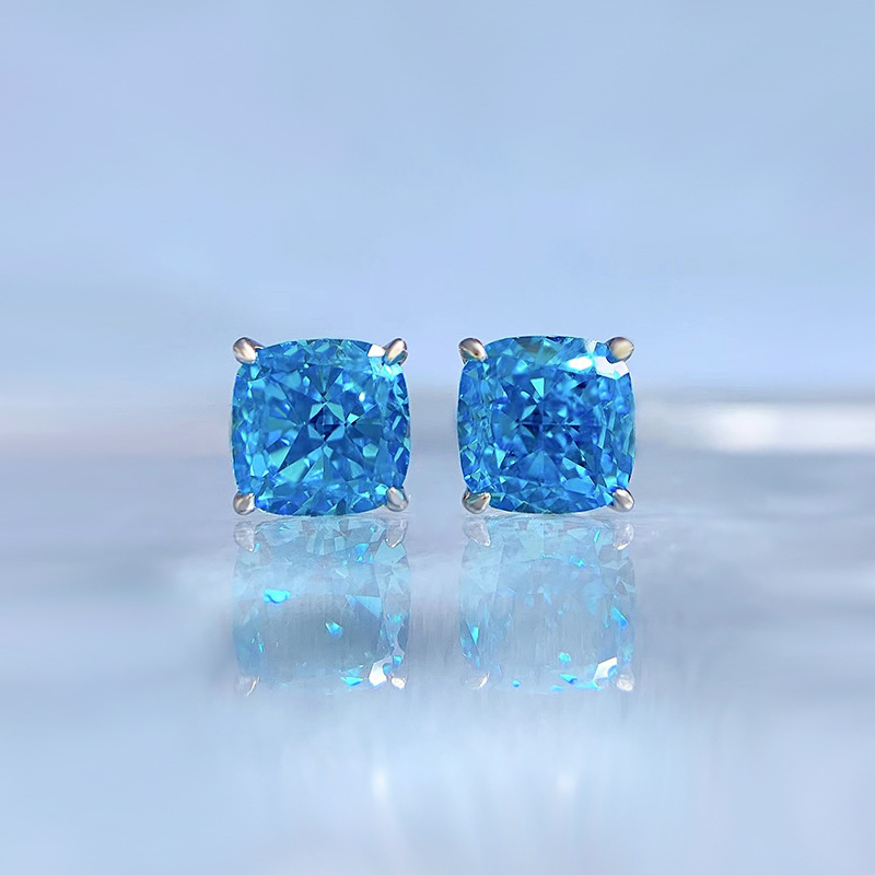 7g Weight High Carbon Diamond Inlay Material Ear Studs Classification 1 Pair Quantity Holiday Occasion 925 Sterling Silver Material Square Pattern Women'S Gender Inlay Design 1 Pair 925 Sterling Silver High Carbon Diamond Square Ear Studs 3