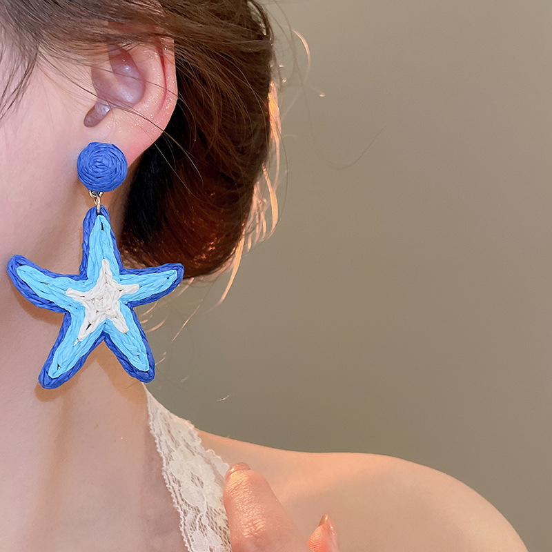 16g Weight Electroplated Gold Plating Process 316 Stainless Steel Ear Needle Material Drop Earrings Classification 1 Pair Quantity Daily Occasion raffia, Iron Material Starfish Pattern Women's Gender Marine Style Style 1 Pair Marine Style Starfish Raffia Iron Drop Earrings 17